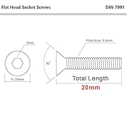 M5 x 20mm Flat Head Socket Cap Screws Countersunk