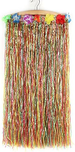 Hawaiian Grass Hula Dancer Skirt Luau Party Costume Events Elastic Waist - Short-Rainbow