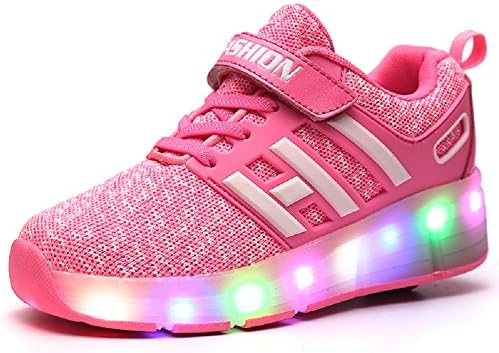 Axcer Kids Led Roller Skate Shoes with Single Wheel Automatic Retrectable Technical Skateboarding Shoe High Top Cross Trainers Flashing Multisport Outdoor Running Gymnastics Sneakers for Boys Girls