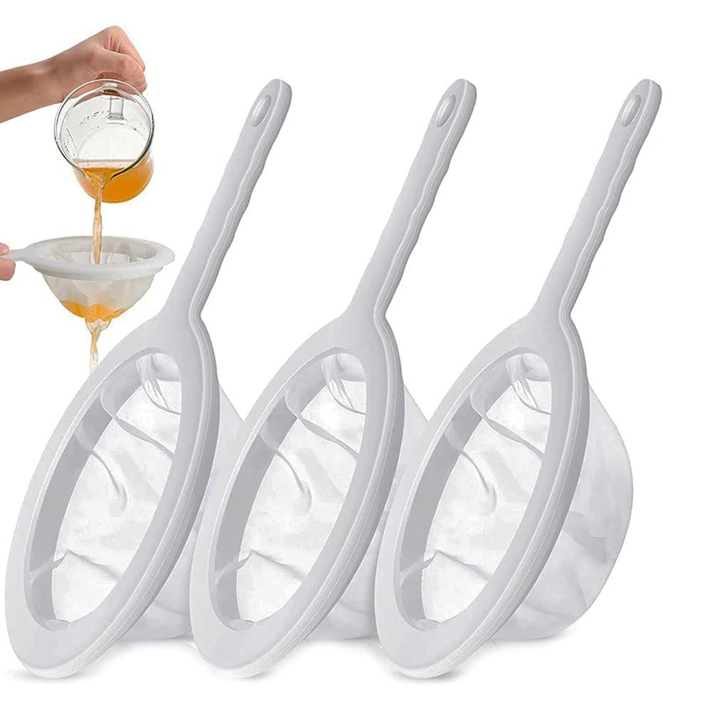 Pack of 3 Fine Hair Strainer Kitchen 100/200/400 Mesh Ultra Fine Funnel Filter with Plastic Non-Slip Handles for Juice, Milk, Coffee