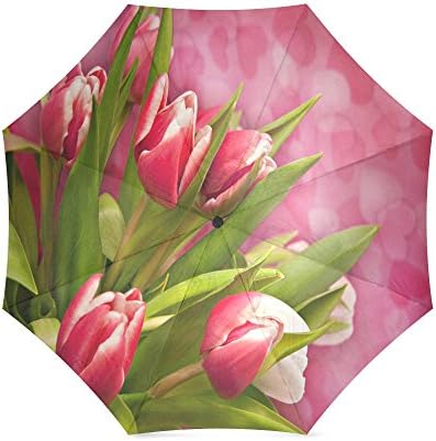 Custom Red Tulips Flower Anti Rain Windproof Travel Golf Sports Foldable Umbrella