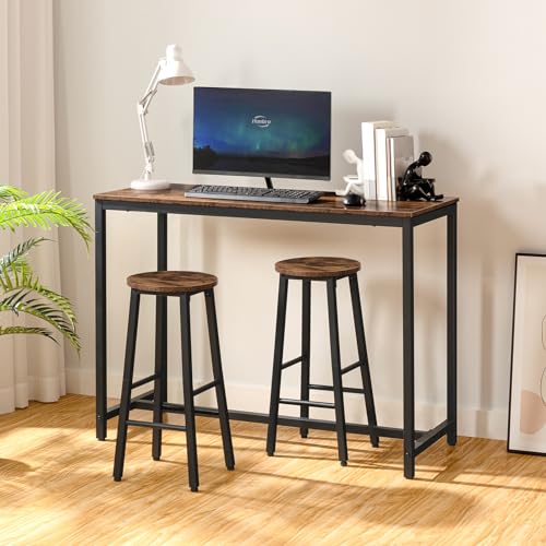 HOOBRO Bar Stools, Round Bar Chairs Set of 2, 24.8" Counter Height Barstools, Counter Stools for Kitchen Island, Industrial Bar Chairs for Dining Room, Rustic Brown and Black EBF07BY01G1