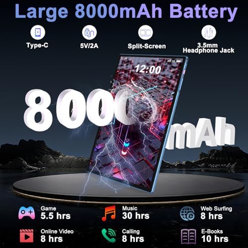 Último Tablet Android Gemini AI, Tablet 10 Pulgadas, 22GB+128GB/TF 1TB, Octa-Core 2.0GHz, 5G WiFi, Bluetooth5.0, 8000mAh Batería, 8MP+5MP, Widevine L1, GPS, Tablet con Funda, Teclado y Ratón - Azul