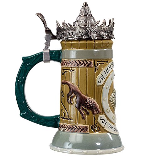 Game-of-Thrones-House-Stark-Stein--22-Oz-Ceramic-Base-with-Pewter-Baratheon-Crown-Top-ne-k