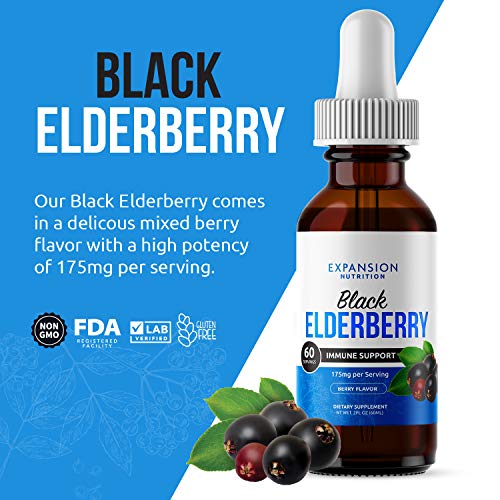 (2 Pack) Elderberry Drops Liquid Extract for Adults - Daily Immune Support Booster 10x Strength Concentrate Syrup - Vegan Sambucus Nigra Antioxidant Drops Supplement (Berry Flavor) (120 Servings)