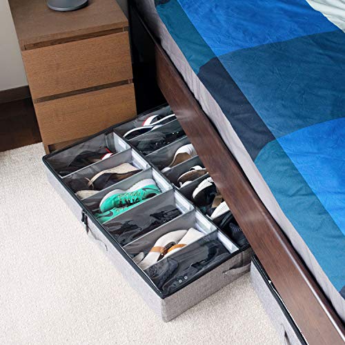 storageLAB Under Bed Shoe Storage Organizer, Adjustable Dividers Fits Up to 12 Pairs