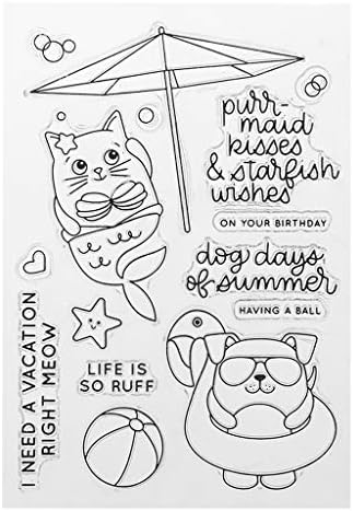 Hothap PVC Transparent Stamp Seal Cartoon Cat Mermaid Dog Pattern DIY Scrapbook Photo Album Card Diary Decor English Letters