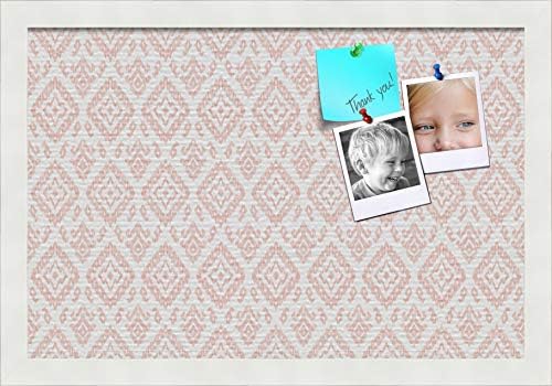 PinPix 18x12 inch Cork Bulletin Board. This Decorative Framed Pin Board Comes with Ikat Vintage Grapefruit Design and Satin White Frame. Ideal for Home, Office Decor or School (PinPix-1600)