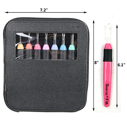 Lighted Crochet Hooks Set With Case Light Up Knitting Needles - Ergonomic Needles for Arthritic Hands - Set of 9 Pcs (Black)