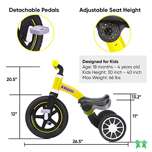 KRIDDO 3in1 Kids Tricycles for 23 Year Old, Toddler Balance Bike