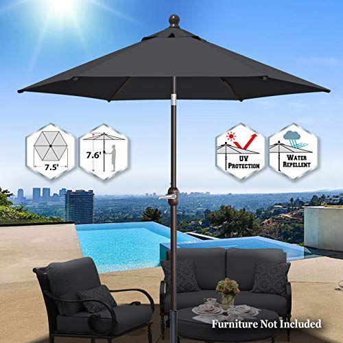 BenefitUSA 7.5' Patio Battery Lighted LED Umbrella Tilt Sunshade Garden Balcony Outdoor (Black)
