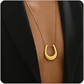 Havopso 18K Gold Plated Horseshoe Sun Pendant Necklace Satellite Beaded Snake Chain Long Statement Necklace Jewelry Christmas Gift