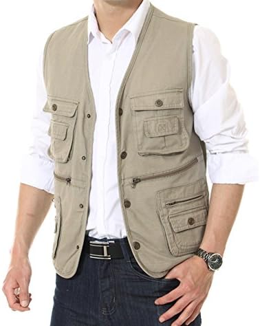 Mens Cotton Casual Outdoor Fishing Vest, Rice White, US L/Asia 3XL