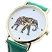 Tonsee Fashion Women Elephant Pattern Leather Analog Quartz Watch Green