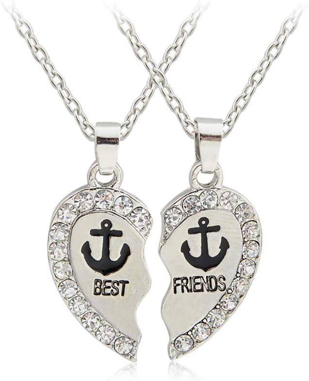 Girl Palace Best Friends Heart Shaped BFF Diamond Break Pendent Necklaces Friendship Gift for Friends (Best Friend Anchor)