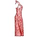 Modes Plus Size Lingerie Halter See Through Red Lace High Split Long Gown Dress Set, Red, XXXXXX-Large
