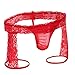 Mens Sexy Lace Boxer Briefs Sissy Pouch Crossdress Panties See-through Garter Thong G-string Bikini Shorts Underwear, Red, Medium