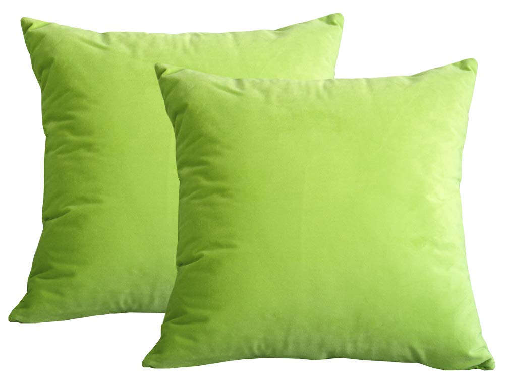 Lutanky Velvet Cushion covers (Pack of 2) Soft Throw Pillow Cases Decorative Square Cushion Cover for Sofa Home Decor 18" X 18" （45 x 45 cm）(apple green, 2 pieces) — image 1