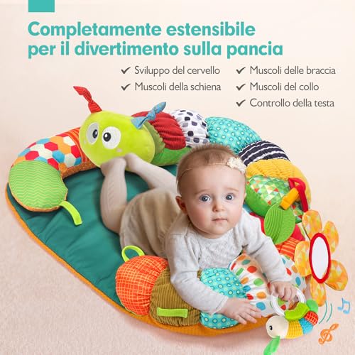 hahaland Baby Toys 0-3 6 9 Months, 4 in 1 Tummy Time & Sitting Support & Caterpillar Mat & Gym, Baby Girl with Mirror and Rattle, Sensory Toy for Newborns, Early Development
