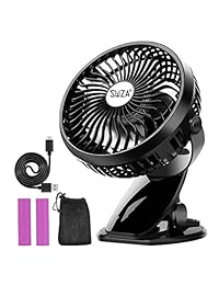 carriola Ventilador Clip On Ventilador funciona con batería recargable   Poderosa Flujo de Aire de bajo ruido   swza Portable clip de ventilador Fan para Baby Stroller Travel Hiking Camping (2 baterías y 1 bolsa de malla reutilizable incluido)