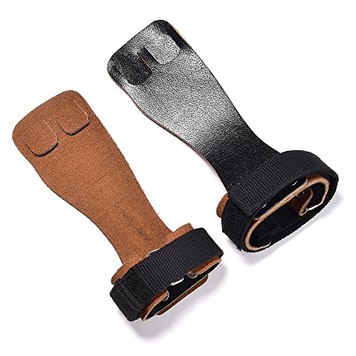 DⅡZONE FITNESS 2 holes Genuine Leather Anti-slip Strong Grip Gymnastics Hand Grips Fingers Palm Strap Sports Gloves with Wrist Support for Kettlebells,Crossfit,Weight lifting,Barbells,Chin Ups,Bar Mus