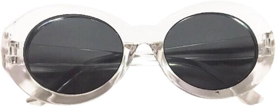 Retro Vintage Clout Goggles Rapper Oval Shades Rimmed Glasses UV400 Unisex Sunglasses (Transparent White)