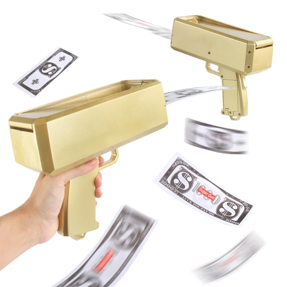 SGZIOO Money Gun Shooter with 100 Pcs Fake Money, Prop Money and Fake Guns, Handheld Cash Gun Paper Playing Dispenser Prop Guns, for Party, Pretend Play Toy Guns, Wedding, Party Games