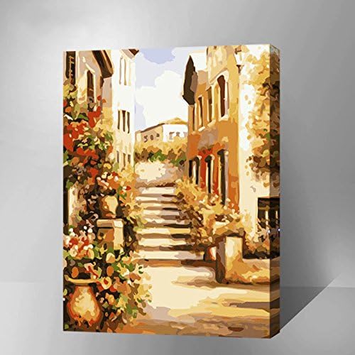 MADE4U 20" Thicker (1") Paint By Numbers Kit Canvas Mounted on Wood Frame with Brushes and Paints for Adults Children Seniors Junior DIY Bigginner Lever Home Decoration Arcylics Painting Kit on Canvas (Stairs Flight, YWYZ8218)