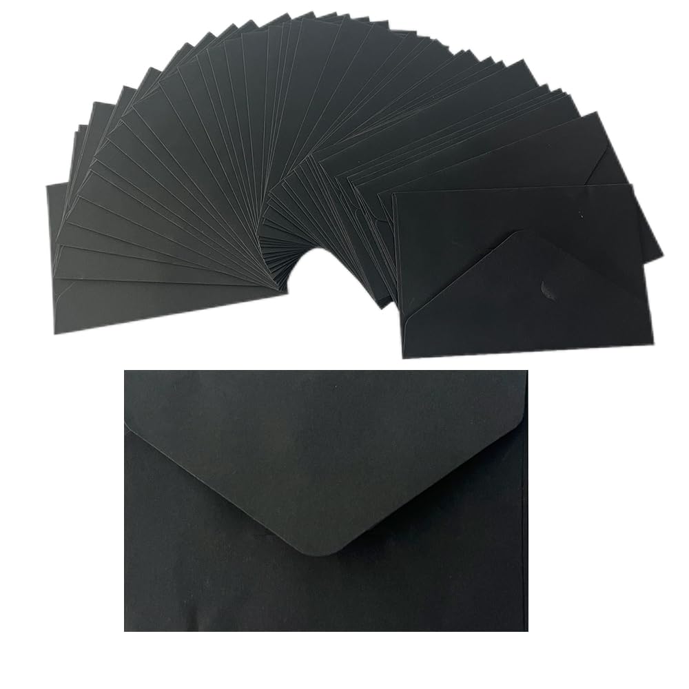 XINGSUI 80 Pcs 14.13 * 2.75 Inches Mini Kraft Envelopes,Small Coloured Envelope, Minimalist Flap Gift Envelopes, for Greeting Cards,Invitations,Gifts,Small Letters(Black