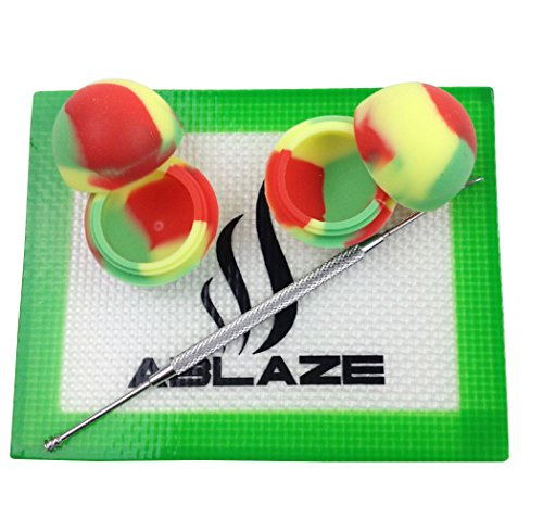 ABLAZE Rasta Nonstick Non Stick Wax Silicone Mat Pad Container Jar Tool 5ML