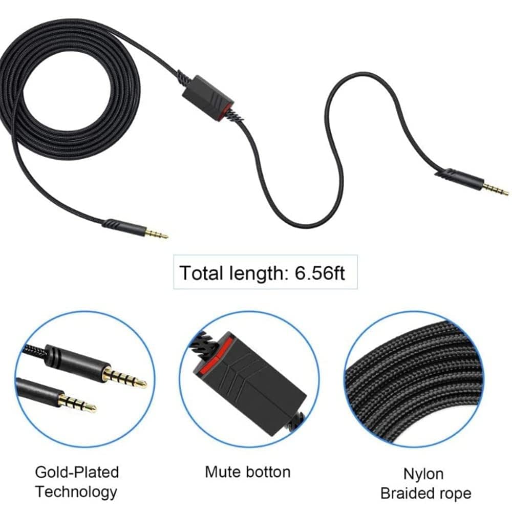LecLooc Replacement A40 Cord Compatible with Astro Headset, Inline Mute Audio Cable for A10/A40/A40TR Gaming Headset, Fit for PS5, PS4, Xbox Controller 6.5 Feet