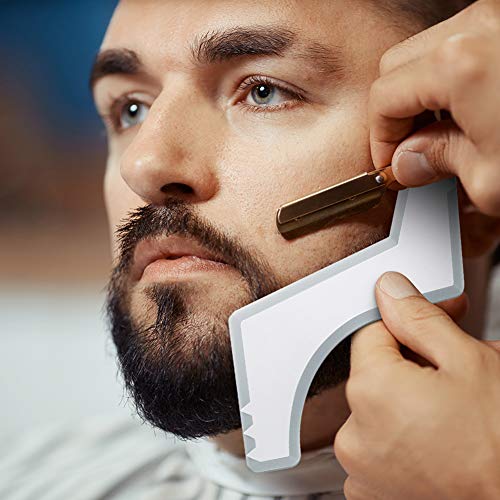 Beard Brush, Comb, Scissors & Beard Shaper Tool Kit for Men Beard Care Mustache Grooming Trimming Styling, Made of Boar Bristle, Durable Wood, Stainless Steel, Shaping Template, Best Gift Set for Him