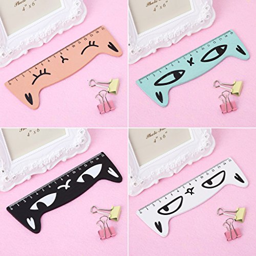 Qupida Kawaii Cute Cartoon Cat Wood Straight Ruler Measuring Tool Student Gift Office (Black) - Thumbnail 2