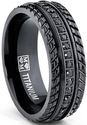 Bonndorf Men's Black Titanium Pave Set Wedding Band, Engagement Eternity ring, Chevron design, BK Cubic Zirconia
