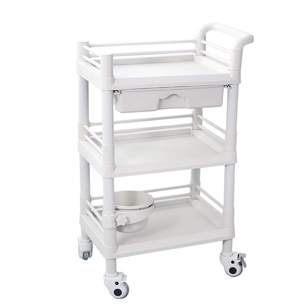 YXX- Beauty Salon SPA Trolley on Wheels with Drawer, 3-Shelf Rolling Medical Cart with Brake Design, Dirt Bucket (Size : 54x37x98cm)
