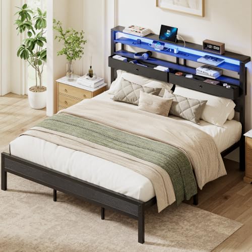 DUMOS King Bed Frame with Storage, LED Lights and Charging Station at Amazon