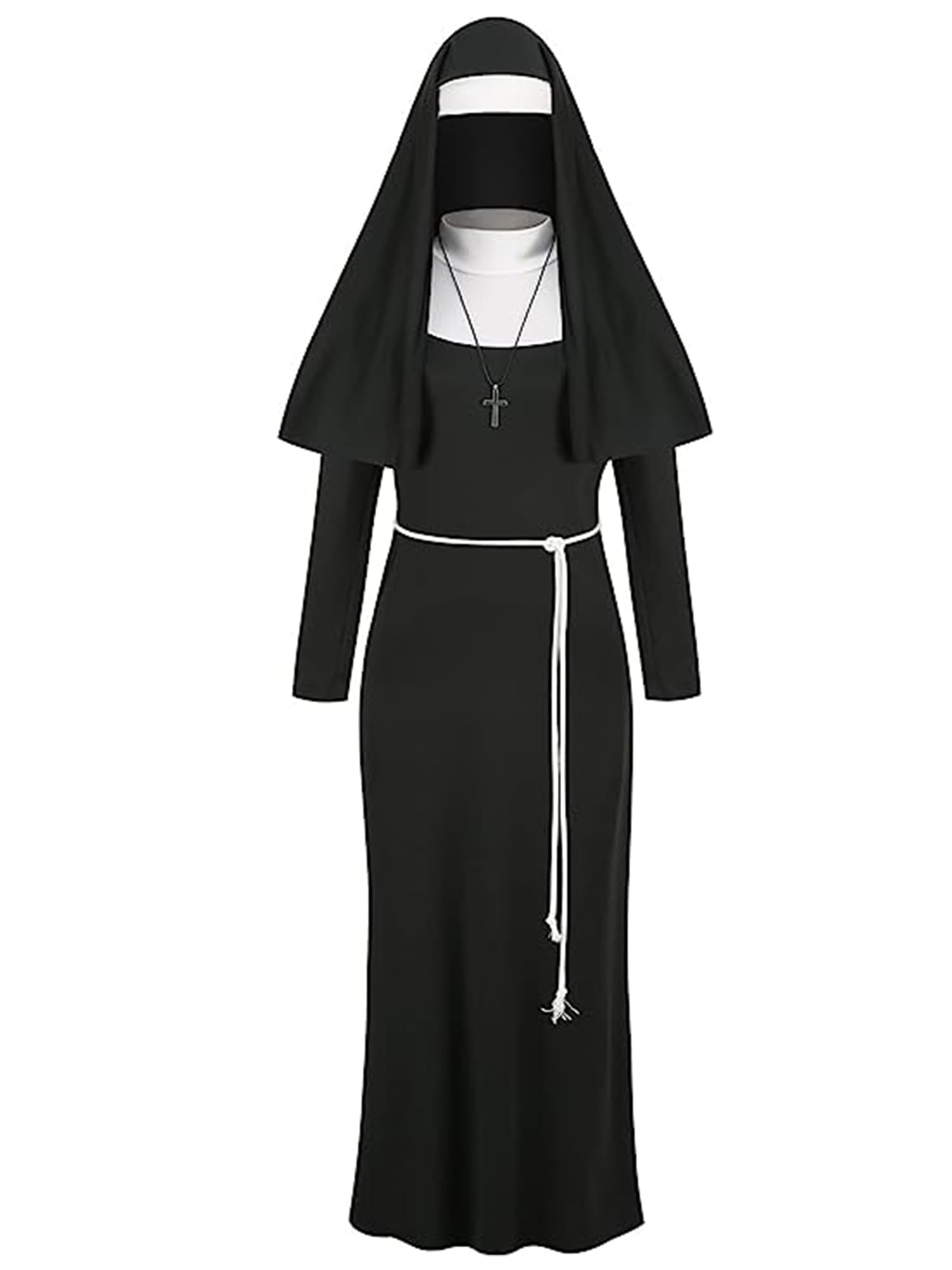 maxToonrain Nun Costumes For Women Plus Size,Adult Halloween Costumes Fancy Dress Funny Cosplay Party Belt+Gold Cross+Headpiece Accrssories Nun outfit for Womens(A style,XL) — image 1
