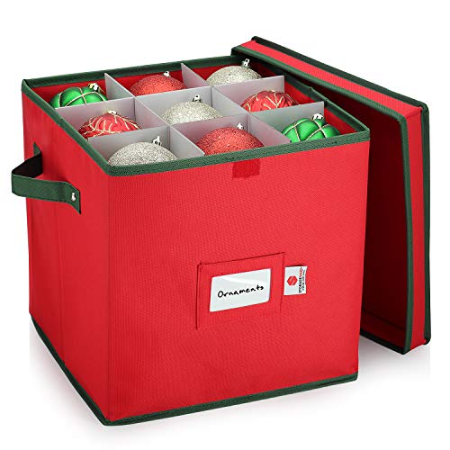 StorageMaid Christmas Ornament Storage Box - Christmas Ornament Storage for Large Balls - Christmas Decoration Box Equipped with a Velcro Cover & Card Slot - 12 x 12 x 12 Inches