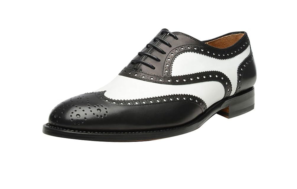 mens black and white wing tip shoes