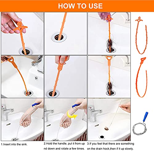 Snake Drain Clog Remover Tool,7 Pack Snake Cleaner Drain Auger Hair