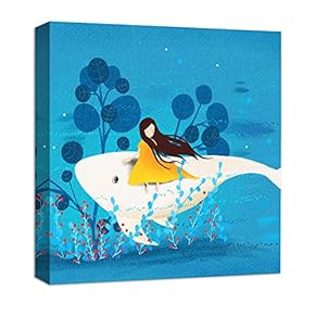 Whte Whale Ridding Hairly Girl in Yellow Painting...