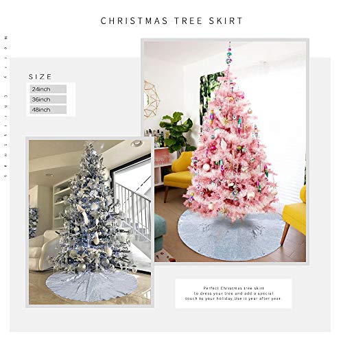 SoarDream Christmas Tree Skirt 48 inches Large Silver Sequin Tree Skirt for Xmas Ornaments