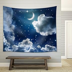 Night Sky with Stars and Moon - Fabric Wall Tapestry Home Decor - 51x60 inches
