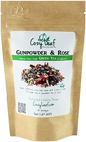 GUNPOWDER &amp; ROSE - Organic Artisan Loose Leaf Green Tea Blend - FORMULATED and BLENDED by Cozy Leaf in Wichita Kansas USA