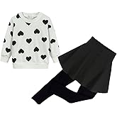 DDSOL Toddler Girl Clothes Set Valentine Day Outfit Pink Red Love Heart Sweatshirt Top Legging Pant Skirt Kid Fall Clothing