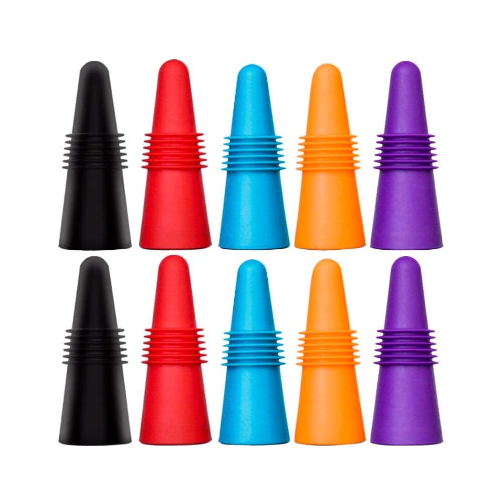 10 pcs of Wine Stoppers, CNYMANY Reusable Silicone Beverage Bottle Sealer Replacement with Grip Top for Cork to Keep The Wine Fresh - Red, Blue, Orange, Purple, Black