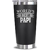 AcevedoDesign World's Best Papi Tumbler - Best Papi Laser Engraved - Papi Mug - Father's Day Gift - Birthday Gift For Papi - Papi Coffee Mug - Stainless Steel Travel Tumbler 20Oz, Black