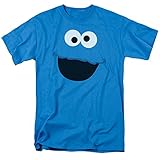 Sesame Street Cookie Monster Face Adult T-Shirt (Medium, Turquoise)