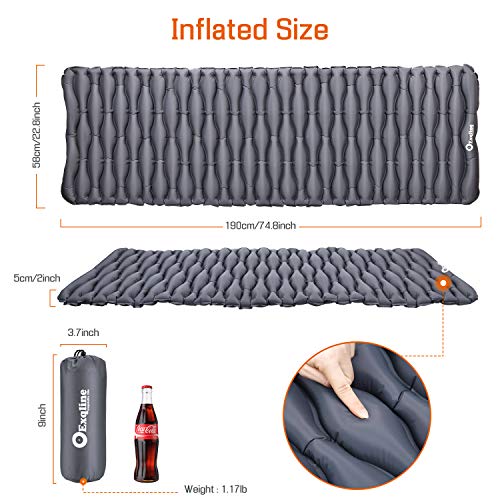 Exqline Inflatable Sleeping Pad, Ultra-Compact Camping Sleeping Pad Ultralight Sleeping Mat for Backpacking Hiking Camping Traveling