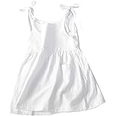 IZYJOY Toddler Baby Girl Summer Cotton Linen White Dresses Bow Straps Sleeveless with Pockets Little Girls Beach Sundress